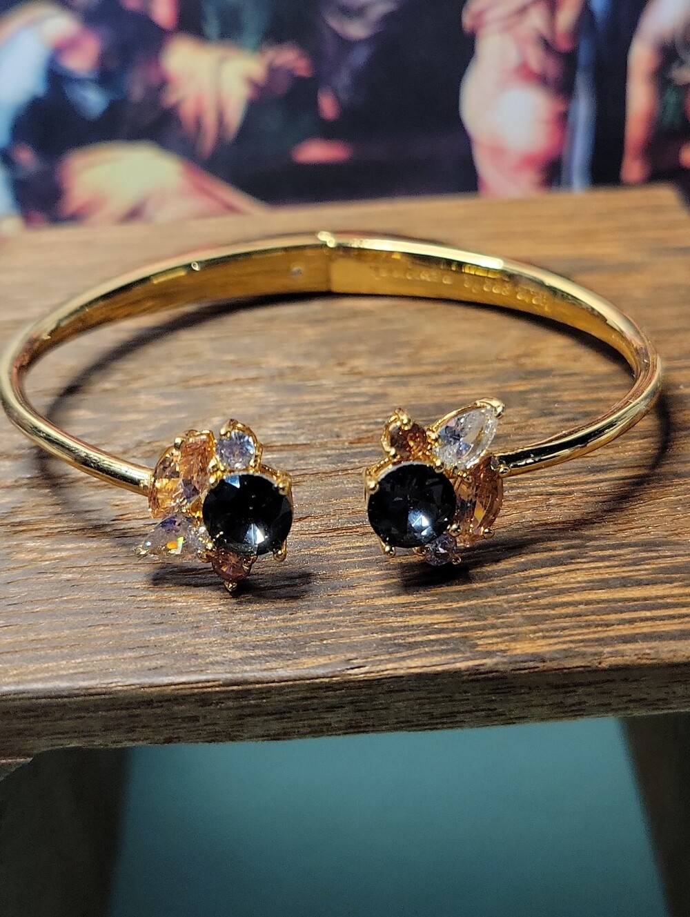 Kate Spade Little Gem Hinged Gold Tone Cuff With Multi Crystal 6 To 61/2 Inch. - Picture 1 of 4